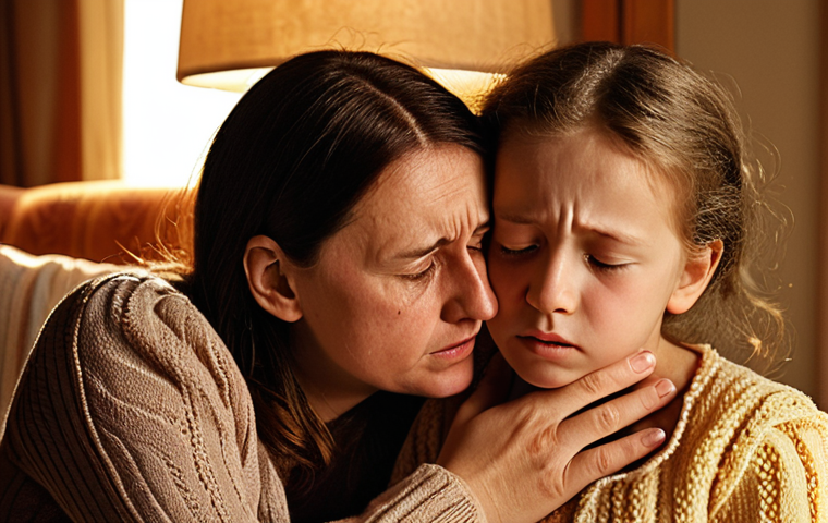 **
Prompt: A concerned mother comforting her sick daughter, highlighting the importance of considering factors beyond age for flu vaccination decisions. Soft, warm lighting. Focus on empathy and care. German family setting.
**