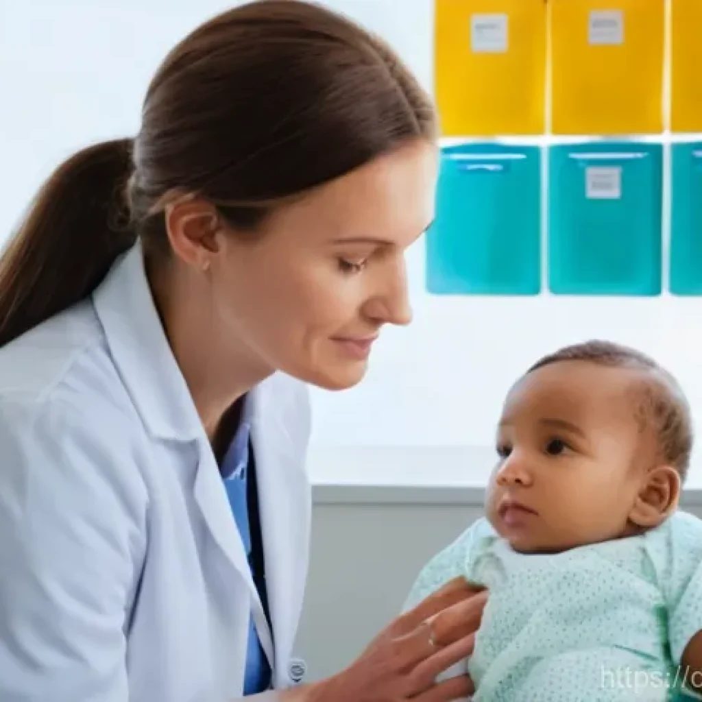 보건소 소아 예방접종 스케줄 - **Prompt:** A warm and reassuring scene inside a modern, brightly lit pediatrician's office. A kind,...