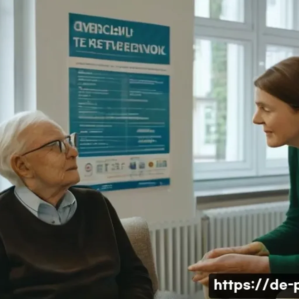 보건소에서의 치매 검사 주기 - A cozy German medical clinic scene showing a senior healthcare professional gently administering a n...