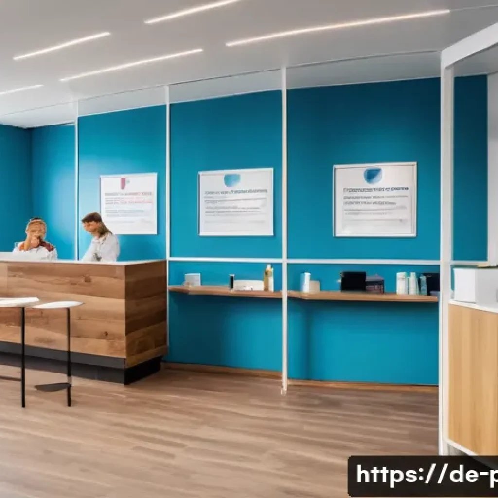 보건소에서 가능한 STD 검사 - A modern public health clinic interior in Germany, showing a diverse group of adults in casual cloth...