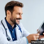 Home 22 보건소 무료 건강검진 조건 - A middle-aged German man in his mid-30s sitting in a modern medical examination room, wearing casual...