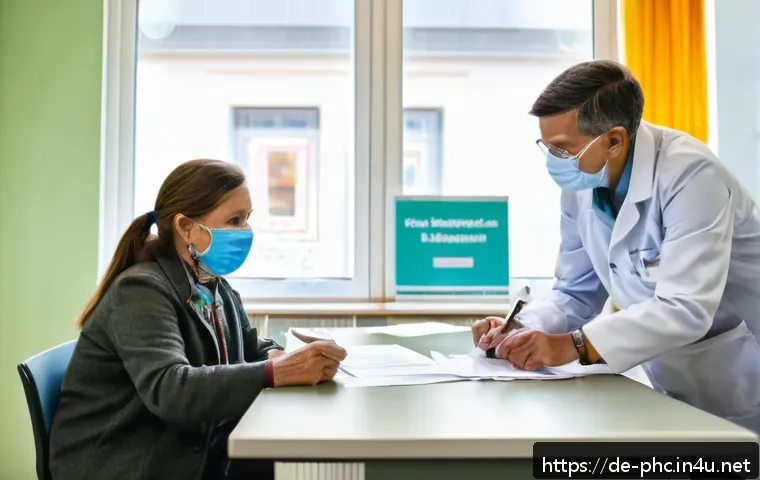 보건소 결핵 치료 비용 - A professional German public health office setting, showing a well-organized consultation room with ...